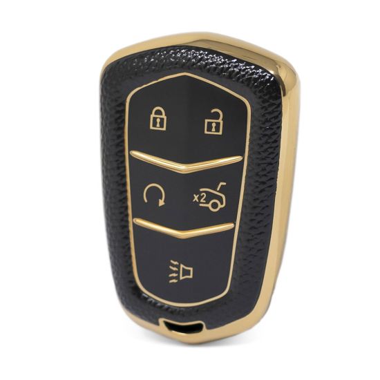 nano-high-quality-gold-leather-cover-for-cadillac-remote-key-5-buttons-black-color-cdlc-a13j5