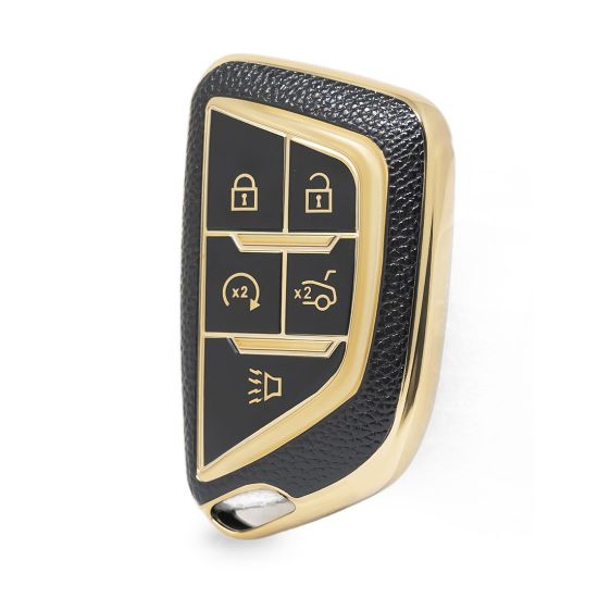 nano-high-quality-gold-leather-cover-for-cadillac-remote-key-5-buttons-black-color-cdlc-b13j