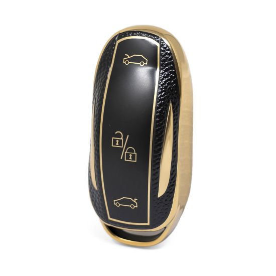 nano-high-quality-gold-leather-cover-for-tesla-remote-key-3-buttons-black-color-tsl-a13j