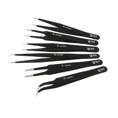 ESD Anti-Static Stainless Steel Tweezers 6 Types Repair Hardened Stainless Steel Pointed Tweezers Elbow Round Head Extension Clip side viwe