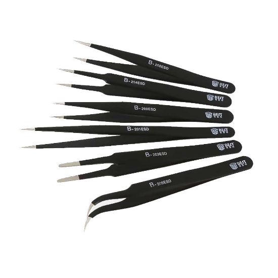 ESD Anti-Static Stainless Steel Tweezers 6 Types Repair Hardened Stainless Steel Pointed Tweezers Elbow Round Head Extension Clip side viwe