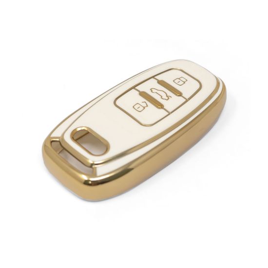 New Aftermarket Nano High Quality Gold Leather Cover For Audi Remote Key 3 Buttons White Color Audi-A13J | Emirates Keys