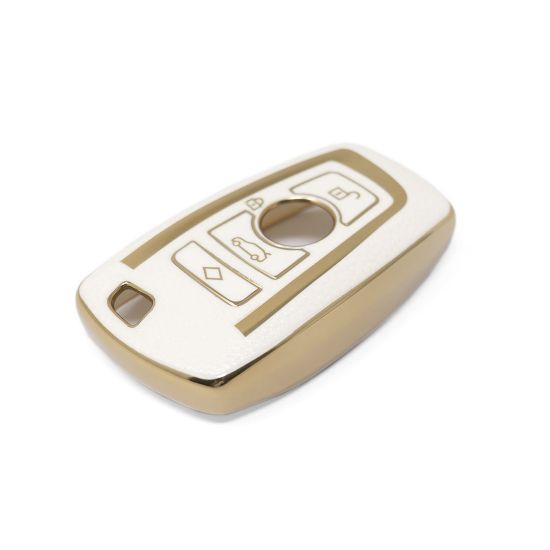 New Aftermarket Nano High Quality Gold Leather Cover For BMW Remote Key 4 Buttons White Color BMW-A13J4A | Emirates Keys