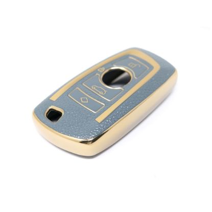 New Aftermarket Nano High Quality Gold Leather Cover For BMW Remote Key 4 Buttons Gray Color BMW-A13J4A | Emirates Keys
