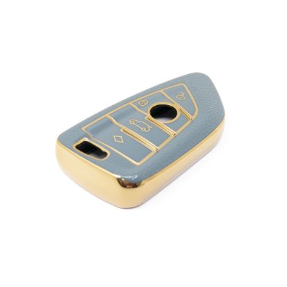 New Aftermarket Nano High Quality Gold Leather Cover For BMW Remote Key 4 Buttons Gray Color BMW-B13J | Emirates Keys