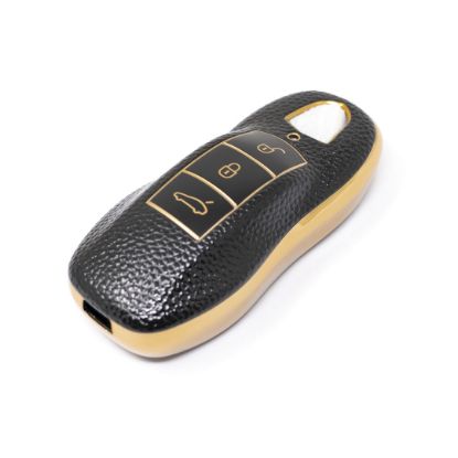 New Aftermarket Nano High Quality Gold Leather Cover For Porsche Remote Key 3 Buttons Black Color PSC-A13J | Emirates Keys