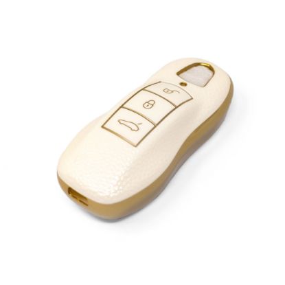 New Aftermarket Nano High Quality Gold Leather Cover For Porsche Remote Key 3 Buttons White Color PSC-A13J | Emirates Keys