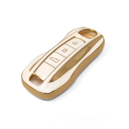 New Aftermarket Nano High Quality Gold Leather Cover For Porsche Remote Key 3 Buttons White Color PSC-B13J | Emirates Keys
