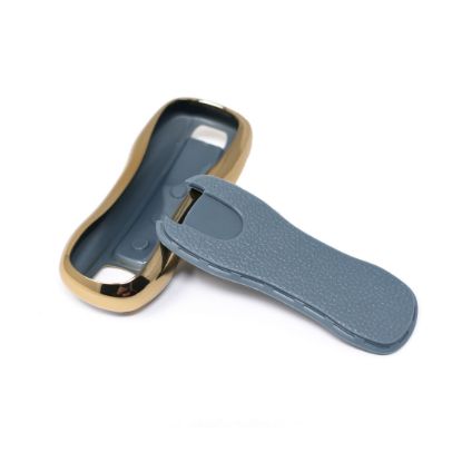 New Aftermarket Nano High Quality Gold Leather Cover For Porsche Remote Key 3 Buttons Gray Color PSC-B13J | Emirates Keys