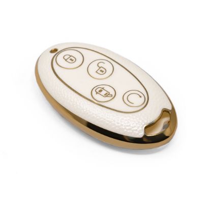 New Aftermarket Nano High Quality Gold Leather Cover For BYD Remote Key 4 Buttons White Color BYD-B13J | Emirates Keys