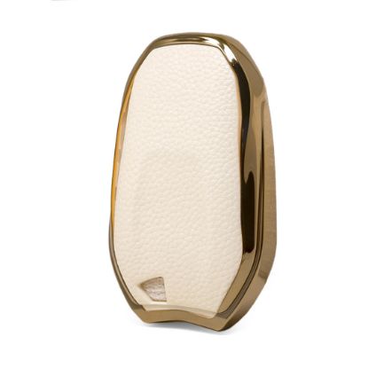 New Aftermarket Nano High Quality Gold Leather Cover For Peugeot Remote Key 3 Buttons White Color PG-A13J | Emirates Keys