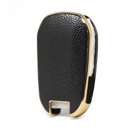 New Aftermarket Nano High Quality Gold Leather Cover For Peugeot Flip Remote Key 3 Buttons Black Color PG-C13J  | Emirates Keys