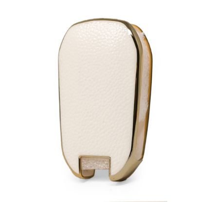 New Aftermarket Nano High Quality Gold Leather Cover For Peugeot Flip Remote Key 3 Buttons White Color PG-C13J  | Emirates Keys