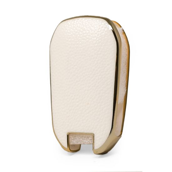 New Aftermarket Nano High Quality Gold Leather Cover For Peugeot Flip Remote Key 3 Buttons White Color PG-C13J  | Emirates Keys