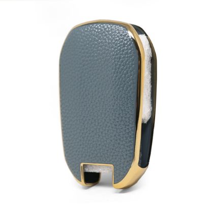New Aftermarket Nano High Quality Gold Leather Cover For Peugeot Flip Remote Key 3 Buttons Gray Color PG-C13J  | Emirates Keys
