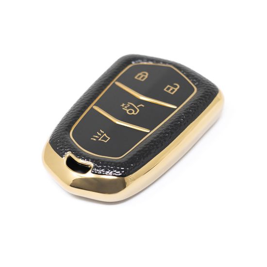 New Aftermarket Nano High Quality Gold Leather Cover For Cadillac Remote Key 4 Buttons Black Color CDLC-A13J4 | Emirates Keys