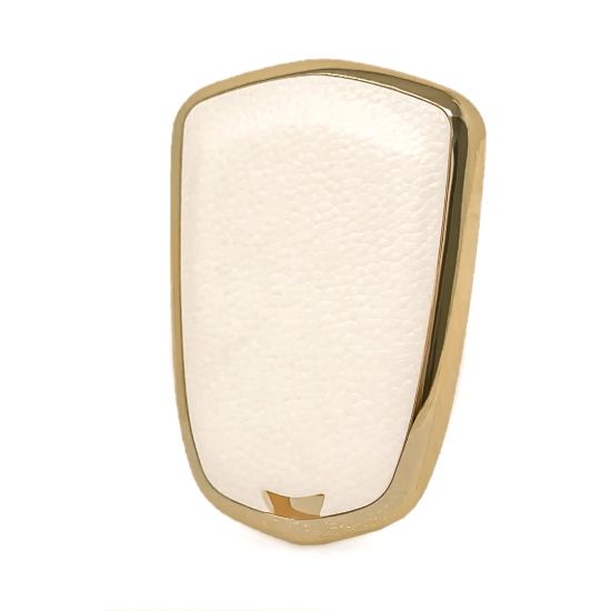 New Aftermarket Nano High Quality Gold Leather Cover For Cadillac Remote Key 4 Buttons White Color CDLC-A13J4 | Emirates Keys