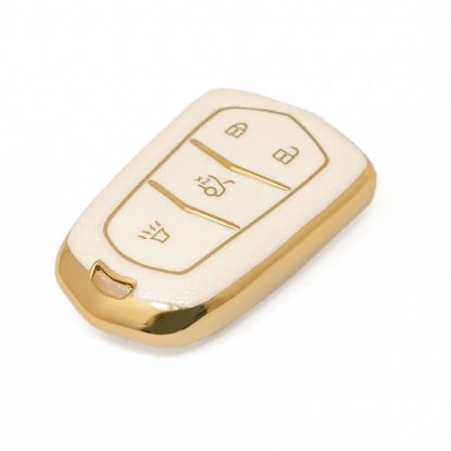 New Aftermarket Nano High Quality Gold Leather Cover For Cadillac Remote Key 4 Buttons White Color CDLC-A13J4 | Emirates Keys