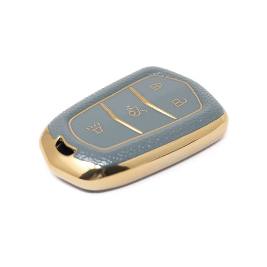 New Aftermarket Nano High Quality Gold Leather Cover For Cadillac Remote Key 4 Buttons Gray Color CDLC-A13J4 | Emirates Keys