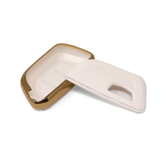 New Aftermarket Nano High Quality Gold Leather Cover For Cadillac Remote Key 5 Buttons White Color CDLC-B13J | Emirates Keys