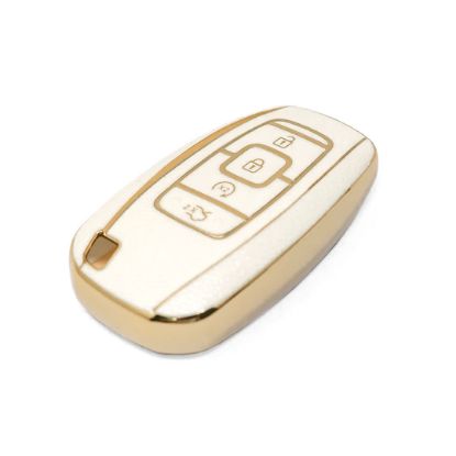 New Aftermarket Nano High Quality Gold Leather Cover For Lincoln Remote Key 4 Buttons White Color LCN-A13J | Emirates Keys