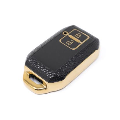 New Aftermarket Nano High Quality Gold Leather Cover For Suzuki Remote Key 2 Buttons Black Color SZK-C13J | Emirates Keys