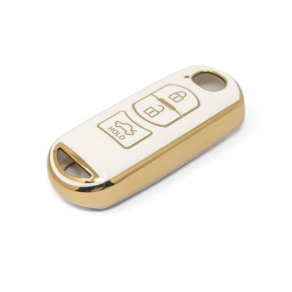 New Aftermarket Nano High Quality Gold Leather Cover For Mazda Remote Key 3 Buttons White Color MZD-A13J3 | Emirates Keys