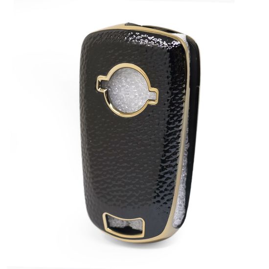 New Aftermarket Nano High Quality Gold Leather Cover For Opel Flip Remote Key 2 Buttons Black Color OPEL-A13J | Emirates Keys