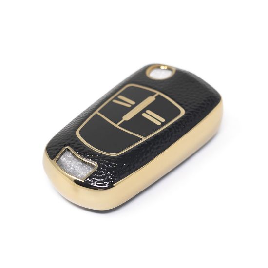 New Aftermarket Nano High Quality Gold Leather Cover For Opel Flip Remote Key 2 Buttons Black Color OPEL-A13J | Emirates Keys