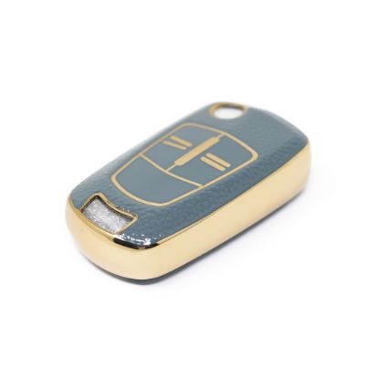 New Aftermarket Nano High Quality Gold Leather Cover For Opel Flip Remote Key 2 Buttons Gray Color OPEL-A13J | Emirates Keys