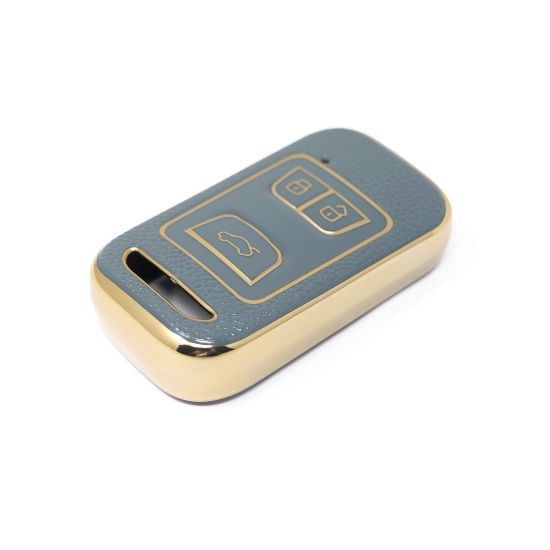 New Aftermarket Nano High Quality Gold Leather Cover For Chery Remote Key 3 Buttons Gray Color CR-A13J | Emirates Keys
