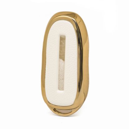 New Aftermarket Nano High Quality Gold Leather Cover For Tesla Remote Key 3 Buttons White Color TSL-A13J | Emirates Keys