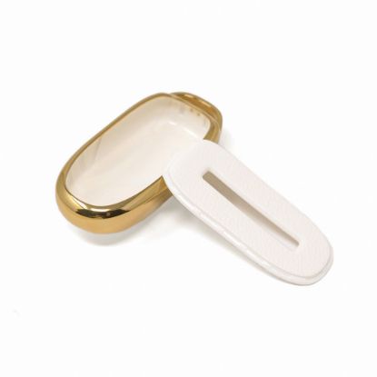 New Aftermarket Nano High Quality Gold Leather Cover For Tesla Remote Key 3 Buttons White Color TSL-A13J | Emirates Keys
