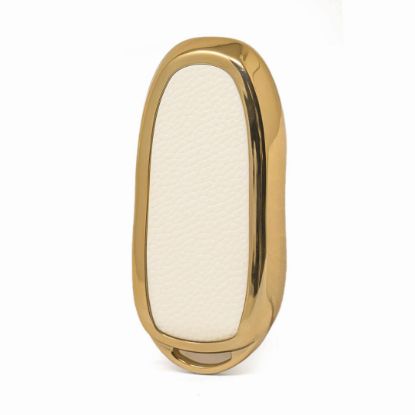 New Aftermarket Nano High Quality Gold Leather Cover For Tesla Remote Key 3 Buttons White Color TSL-B13J | Emirates Keys