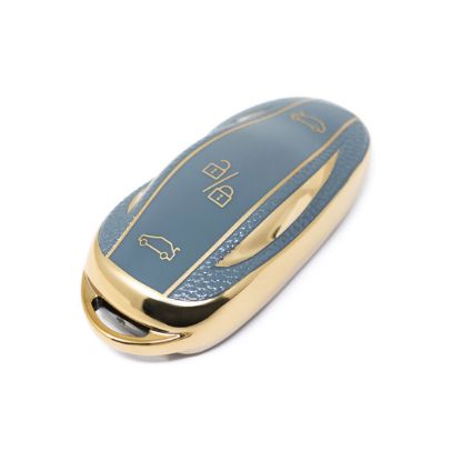 New Aftermarket Nano High Quality Gold Leather Cover For Tesla Remote Key 3 Buttons Gray Color TSL-B13J | Emirates Keys