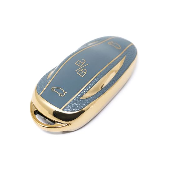 New Aftermarket Nano High Quality Gold Leather Cover For Tesla Remote Key 3 Buttons Gray Color TSL-B13J | Emirates Keys