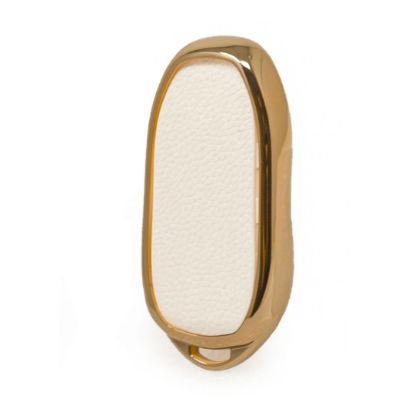 New Aftermarket Nano High Quality Gold Leather Cover For Tesla Remote Key 3 Buttons White Color TSL-C13J | Emirates Keys