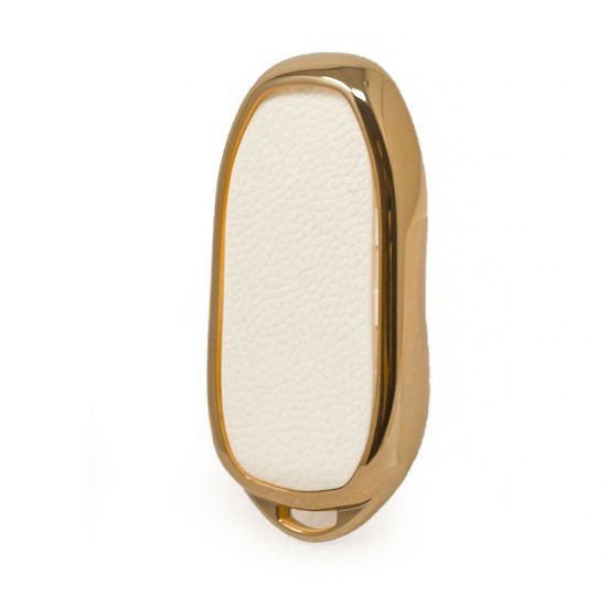 New Aftermarket Nano High Quality Gold Leather Cover For Tesla Remote Key 3 Buttons White Color TSL-C13J | Emirates Keys