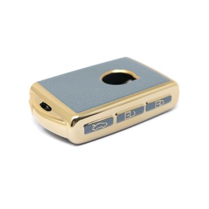 New Aftermarket Nano High Quality Gold Leather Cover For Volvo Remote Key 4 Buttons Gray Color VOL-A13J  | Emirates Keys