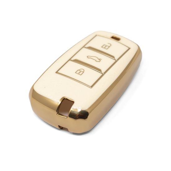 New Aftermarket Nano High Quality Gold Leather Cover For Changan Remote Key 3 Buttons White Color CA-A13J | Emirates Keys