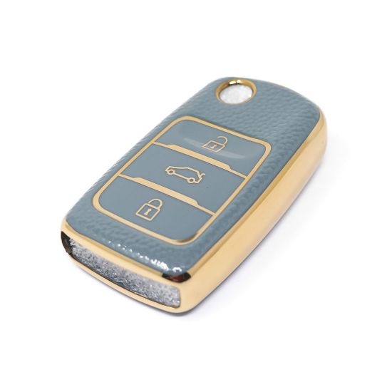 New Aftermarket Nano High Quality Gold Leather Cover For Changan Flip Remote Key 3 Buttons Gray  Color CA-B13J | Emirates Keys