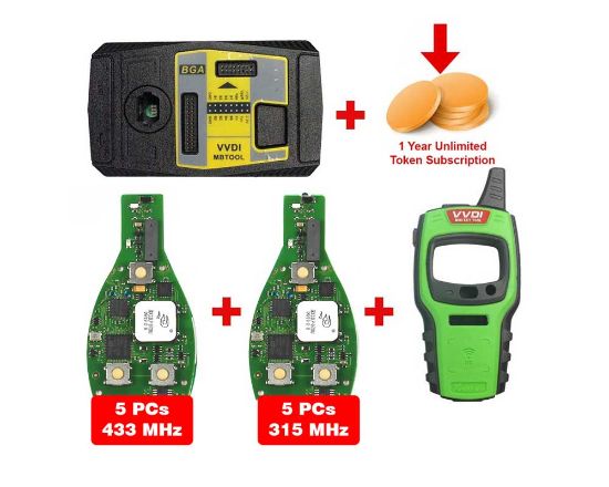 Xhorse VVDI MB BGA Tool Device With Free 1 Year Unlimited Token & Mini Key Tool Device & 10 Pcs Of Mercedes 164-221-216 2012-2013 Smart Remote Keyless Go PCB 3 Buttons 315/433MHz