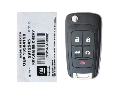 NEW Chevrolet Camaro Cruze Impala Equinox Malibu Sonic 2010-2019 STARTTEC Genuine/OEM Flip Remote key 5 Buttons 315MHz 5912545 ( OEM ) Part #13504199 / FCCID: OHT01060512, V2T01060512, V2T01060514, AVL-B01T1AC, AVL-B01T2AC / Philips ID 46 GM EXT chip