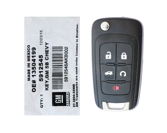 NEW Chevrolet Camaro Cruze Impala Equinox Malibu Sonic 2010-2019 STARTTEC Genuine/OEM Flip Remote key 5 Buttons 315MHz 5912545 ( OEM ) Part #13504199 / FCCID: OHT01060512, V2T01060512, V2T01060514, AVL-B01T1AC, AVL-B01T2AC / Philips ID 46 GM EXT chip